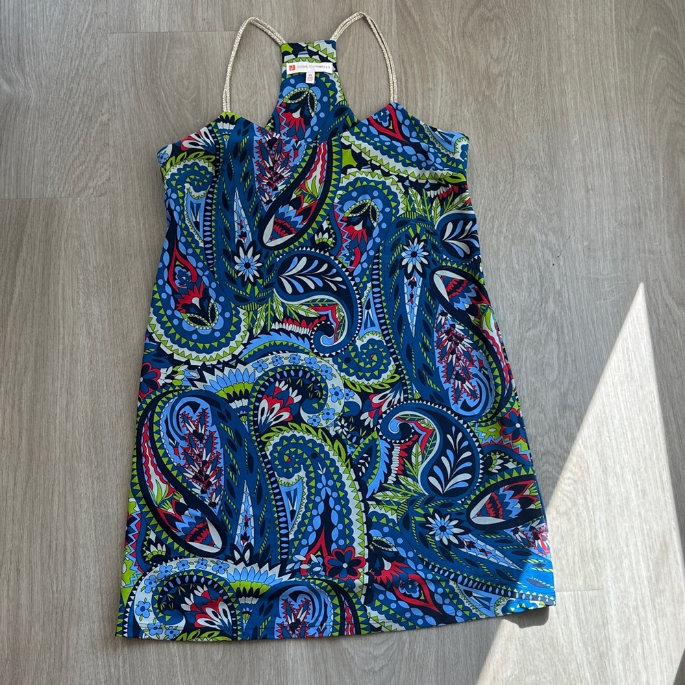 Jude Connally Vibrant Blue and Green Patterned Dress
